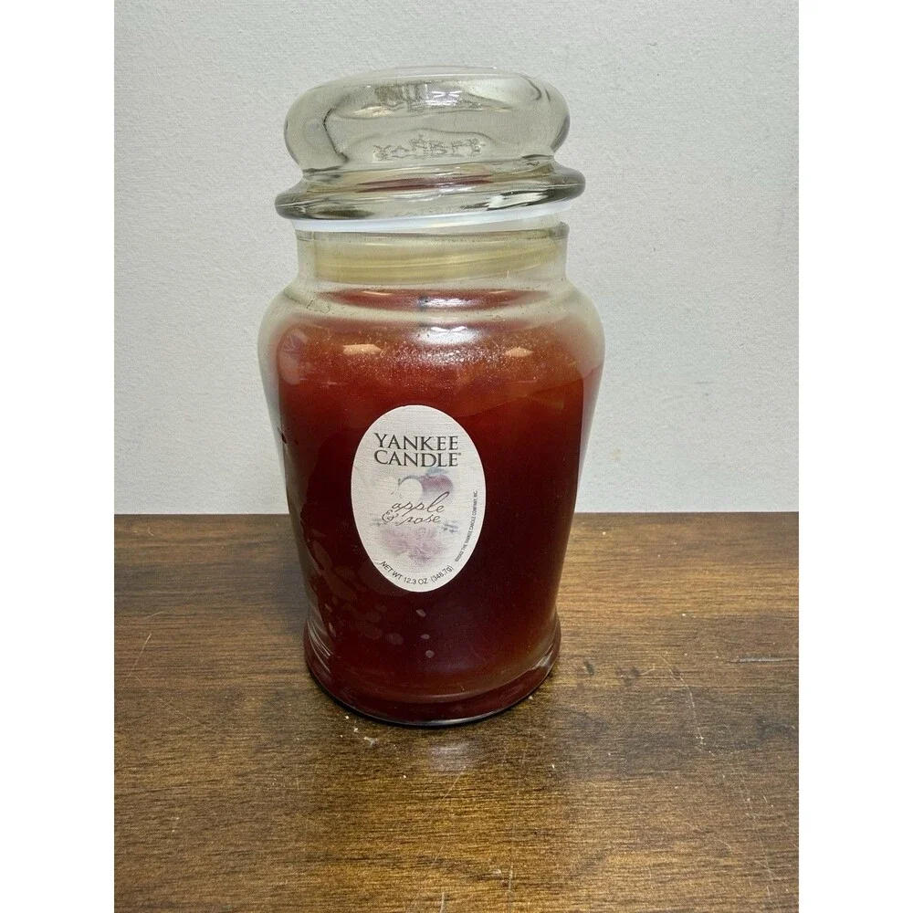 Apple & Rose Rare Retired Yankee Jar Candle 12.3 Oz Slight Burn Heavy Scent